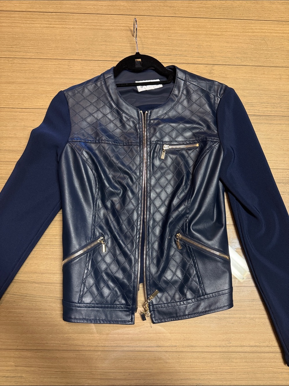 Joseph Ribkoff Quilted Navy Faux-Leather Jacket